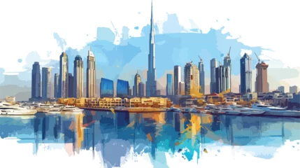 Foto op Canvas Hand drawn sketch with watercolor splash of Dubai s © visual
