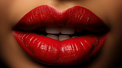 Obraz premium Close-Up of Womans Bright Red Lipstick