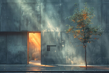 A play of light and shadow creates an abstract composition on a city facade