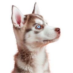 Husky dog with piercing blue eyes looking up - obrazy, fototapety, plakaty