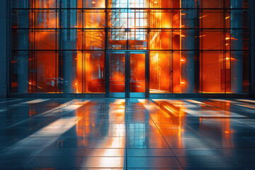 A play of light and shadow creates an abstract composition on a city facade - obrazy, fototapety, plakaty