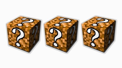 ？マークが3つ並んだ木製キューブ｜はてなマークの立方体｜積み木やブロック