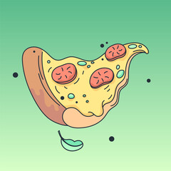 Slice of pizza. Vector illustration in simple retro cartoon style. Graphic element  for fabric, textile, clothing, wrapping paper, wallpaper, poster, logo