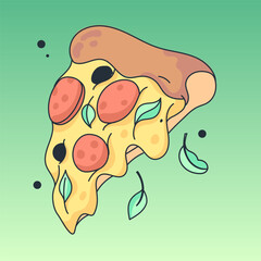 Slice of pizza. Vector illustration in simple retro cartoon style. Graphic element  for fabric, textile, clothing, wrapping paper, wallpaper, poster, logo