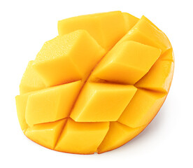 fresh sliced mango isolated on white background. clipping path