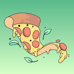 Slice of pizza. Vector illustration in simple retro cartoon style. Graphic element  for fabric, textile, clothing, wrapping paper, wallpaper, poster, logo