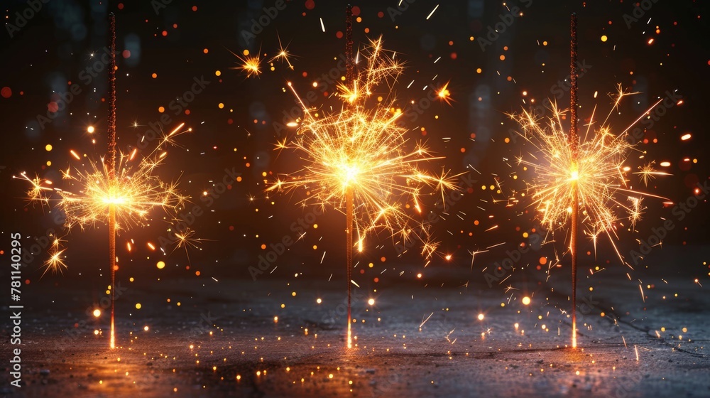 Poster sparkler modern firework. magic light isolated effect. for the background of the holiday and birthda