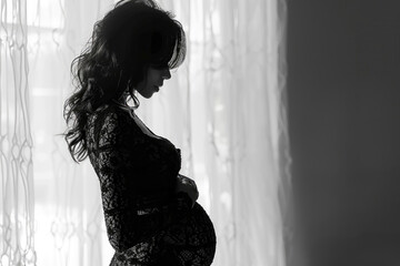 A close-up intimate shot accentuating the curves of a pregnant woman's abdomen
