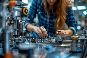 Young Female Engineer Working on Machinery in Industrial Environment