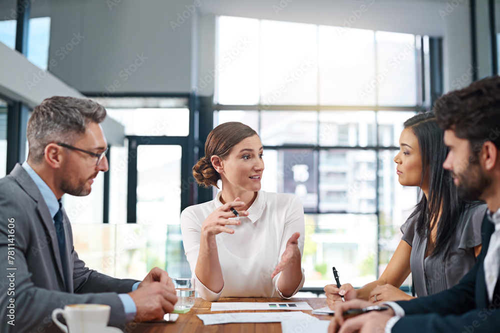 Aufkleber financial, planning and people in meeting at office with strategy for budget from project manager. b