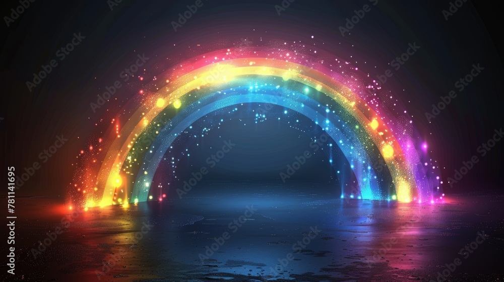 Poster Spectrum fantasy pattern of a rainbow on a transparent background. Modern realistic translucent sky rainbow template.