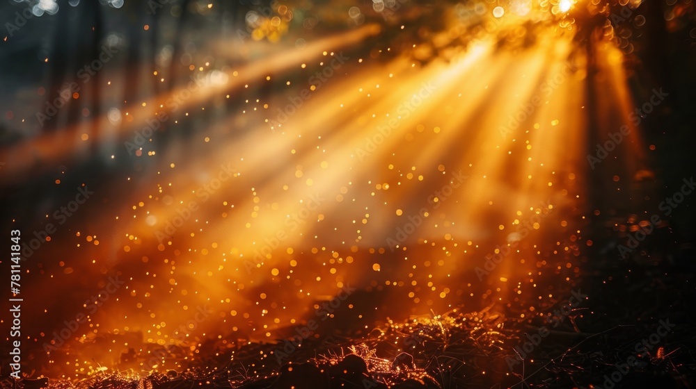 Aufkleber An overlay design with warm sun rays on a black background