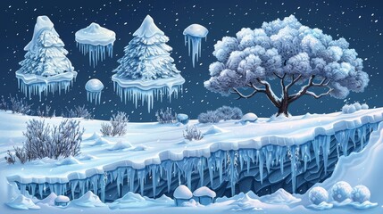 Snow caps, icicles, snowballs, and snowdrifts isolated on a transparent background. Winter decorations. Seasonal elements for design.