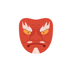 Red kabuki mask or makeup with angry old face flat style