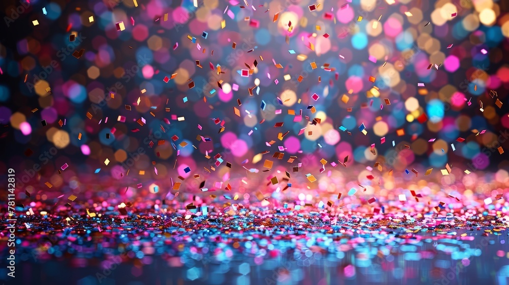 Aufkleber isolated on transparent background, the realistic falling of shiny confetti glitters in colorful pat