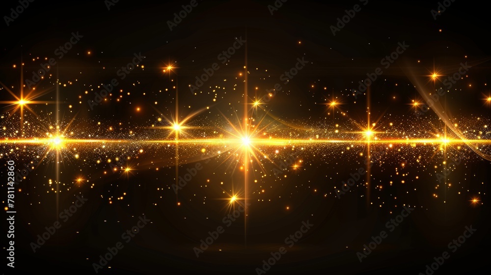 Poster flashes, lights, and sparks on a transparent background. light rays and sparkles. gold flashes. mode