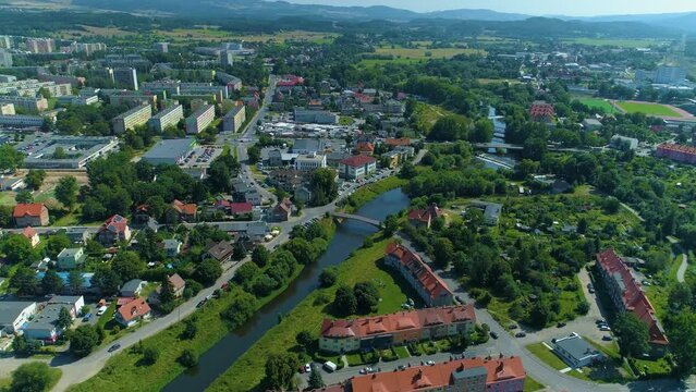 Beautiful Landscape Town Jelenia Gora Krajobraz River Bobr Aerial View Poland