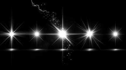 White transparent light effect set with lens flare, explosion, glitter, line, sun flash, spark and stars. Abstract special effect element design. Shine ray with lightning.