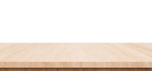Empty white wooden table top, desk isolated on white background, Wood table surface for product display banner, White counter, shelf  for food display backdrop
