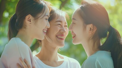 Three generations of Asian females. Portrait of grandmother, mother and daughter, Happy family of three generations.
