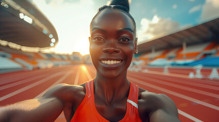 portrait of beautiful female runner in Stadium