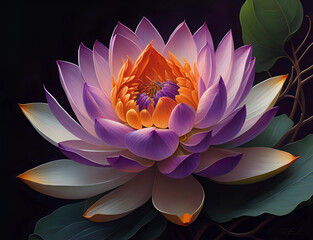 blühender lila Lotus Blüte - obrazy, fototapety, plakaty