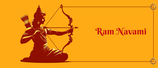 Happy Ram Navami Celebration Greeting Card Design. Lord Ram with bow and arrow