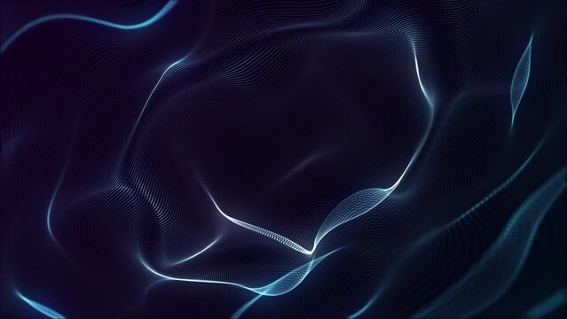 Elegant gently flowing and rippling blue glowing digital fractal light wave background animation. This modern abstract motion background is full HD and a seamless loop.