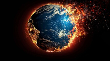 Behold Earth, veiled in infernal embrace, a stark depiction of the climate crisis. Each flame whispers urgency, pleading for swift measures to quench this fiery menace and restore balance.
