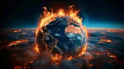 Witness Earth ablaze, a haunting portrait of our planet consumed by fire, a poignant reminder of the perilous grip of climate change. Urgency beckons, action is imperative.
 - obrazy, fototapety, plakaty