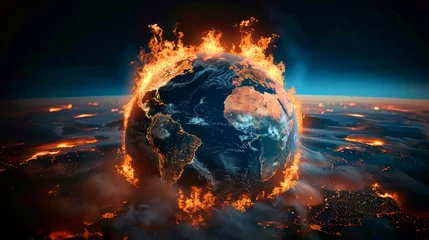 Fotobehang Witness Earth ablaze, a haunting portrait of our planet consumed by fire, a poignant reminder of the perilous grip of climate change. Urgency beckons, action is imperative.  © Best