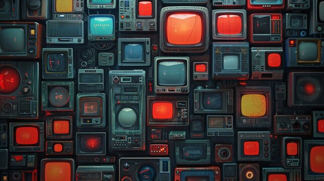 Vintage Television Sets Collection Displaying a Range of Colors and Styles