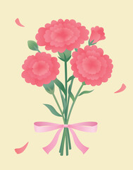 Carnation bunch and ribbon illustration