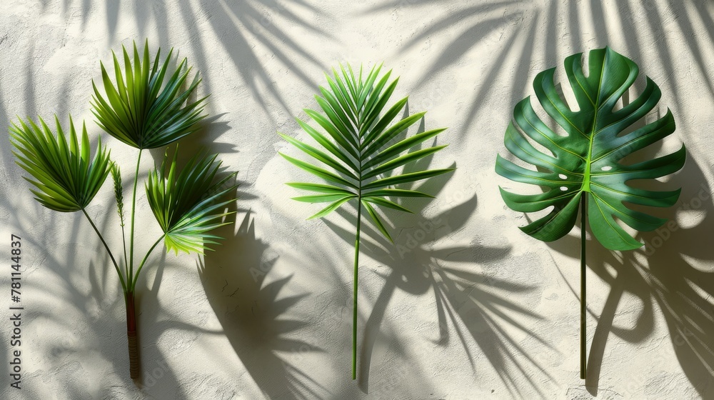 Poster shadow background overlays with realistic shadow scenes. transparent shadows of tropical leaves. mod