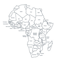 detailed labeled africa line map