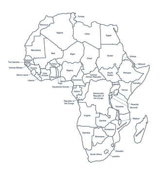 detailed labeled africa line map