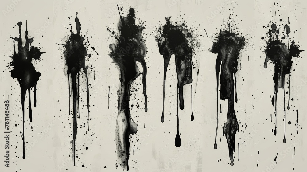 Poster the geometric grunge ink splatter set consists of splashes of paint, spray drops staining, and frame