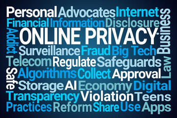 Online Privacy Word Cloud on Blue Background - 781145479