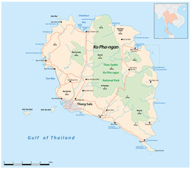 Vector road map of the Thai island of Ko Pha-ngan