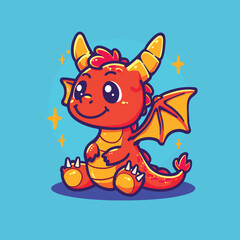 Cute red baby dragon cartoon vector illustration