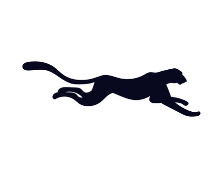 African cheetah running silhouette vector icon, beautiful leopard big wild cat with long tail, fastest animal predator