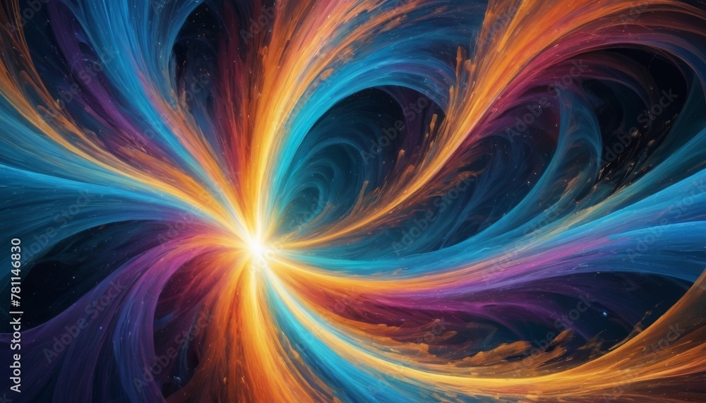 Poster a digital art piece featuring swirling patterns of blue and orange, suggesting an abstract depiction