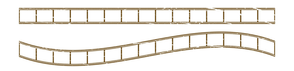35mm grunge texture film strip vector design with 15 frames on white background. Brown film reel symbol illustration to use in photography, television, cinema, travel, photo frame. 