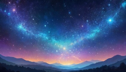 A majestic digital creation showing a nightscape with a galaxy above mountain silhouettes, ideal for cosmic themes or tranquil night backgrounds. AI Generation - obrazy, fototapety, plakaty