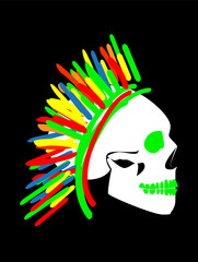 Punk skull with colorful Mohawk isolated on the black background
