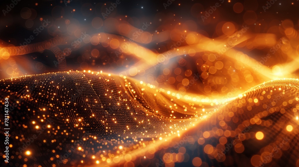 Aufkleber Animated golden lines with a glow effect. Rotating shining rings. Abstract glittering swirls, waves.