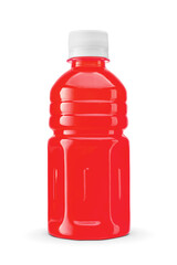 Bright red sports drink bottle with white cap isolated. Transparent PNG image.