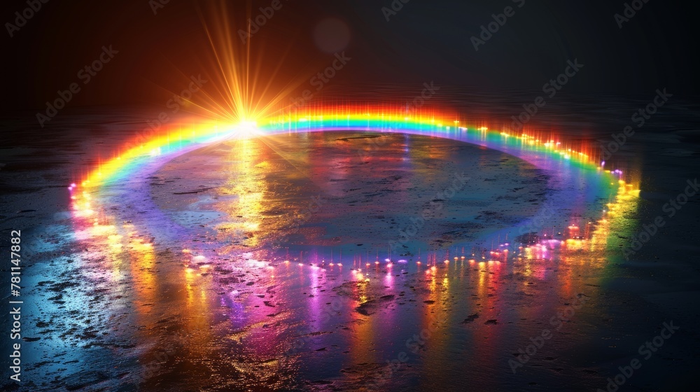 Poster the halo rays of the rainbow are isolated on a dark transparent background to reproduce the reflecti