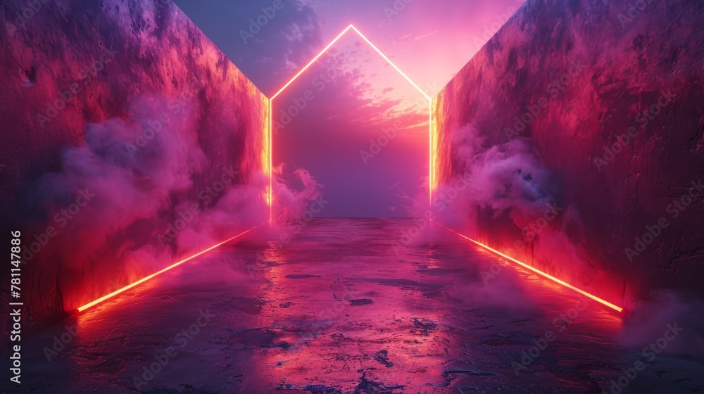 Poster light arrows with neon neon background