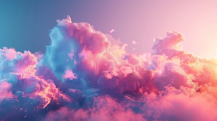 Dreamy cloud formation with a digital grid overlay - obrazy, fototapety, plakaty
